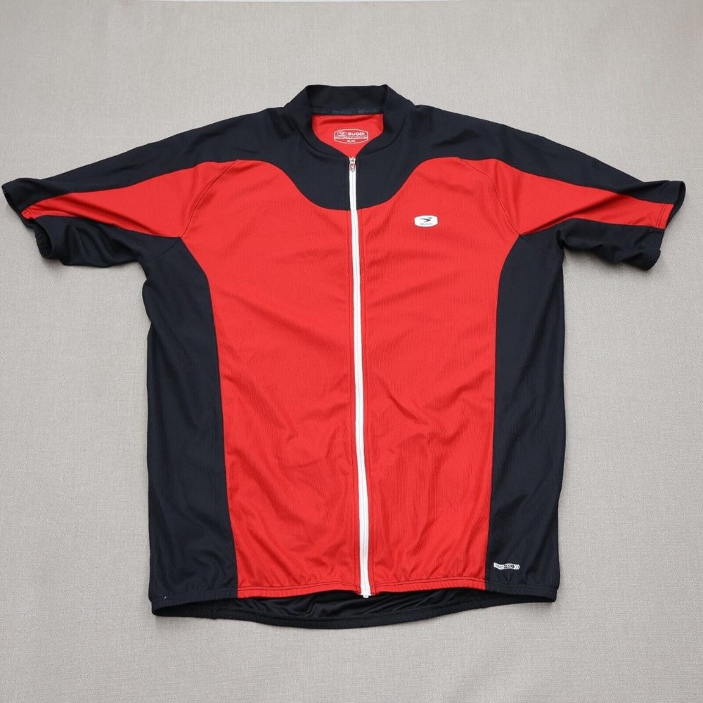 Sugoi Mens Cycling Jersey Size XL Red Black 3 Back Pockets